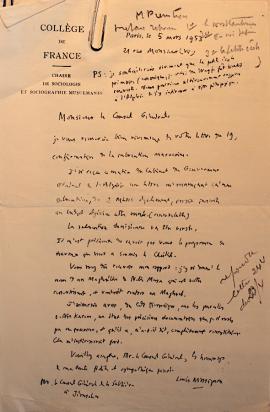 Letter from Louis Massignon to the French Consul General in Jerusalem Rochereau de La Sablière