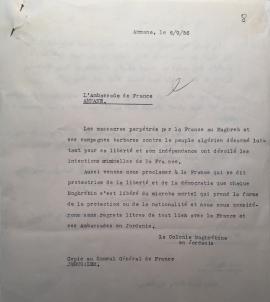 Petition signed by the "Maghrebi colony in Jordan" addressed to the French Embassy in A...