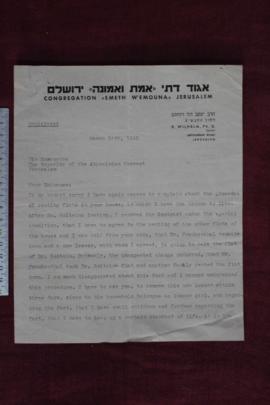 Letter from Congregation Emeth W'emouna Jerusalem sent to the Superior of Abyssinian Convent