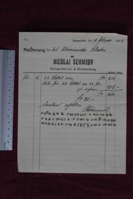Receipt from Nicolai Schmidt for wine payment, dated 18 February 1915