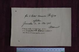 Receipt from N. Schmidt about payment for wine, May 20, 1916