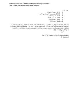 Public sale of tax farming rights in Nablus, 8 March 1906 (Gregorian calendar) - 23 Shubât 1321 (...