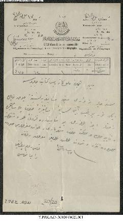 Dosya 20, Gömlek 20, April 28, 1899 (Gregorian calendar) - 18 Zilhicce 1316 (Ottoman calendar)