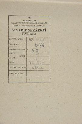 Dosya 646, Gömlek 50, July 27, 1902 (Gregorian calendar) - 20 Rebinlahir 1320 (Ottoman religious ...
