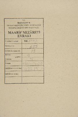 Dosya 655, Gömlek 15, August 25, 1902 (Gregorian calendar) - 20 Cemaziyelevvel 1320 (Ottoman reli...
