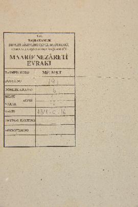 Dosya 191, Gömlek 6, December 25, 1893 (Gregorian calendar) - 16 Cemaziyelahir 1311 (Ottoman reli...