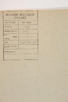 Dosya 171, Gömlek 100, June 13, 1893 (Gregorian calendar) - 28 Zilkade 1310 (Ottoman religious ca...