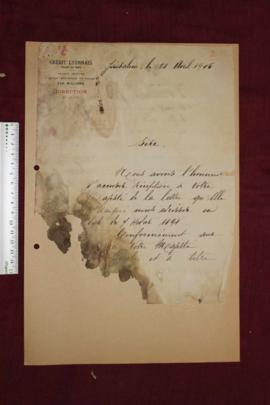 Letter from Crédit Lyonnais Headquarter sent to King of Kings of Ethiopia Menilek II