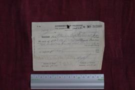 Receipt from Government of Palestine sent to Ethiopian Orthodox Convent