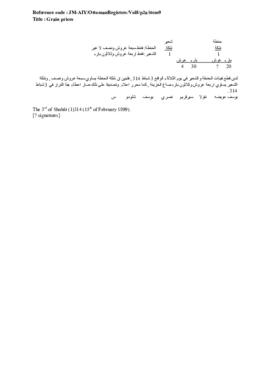 Grain prices, 15 February 1899 (Gregorian calendar) - 3 Shubât 1314 (Ottoman fiscal calendar (Rumi)