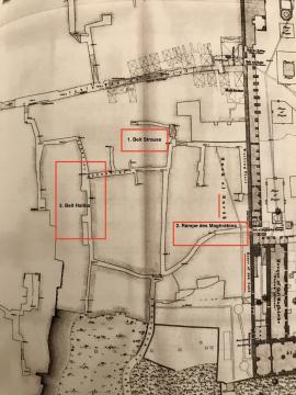 Map locating the 3 archeological sites excavated since 2005 on the mughrabi quarter area