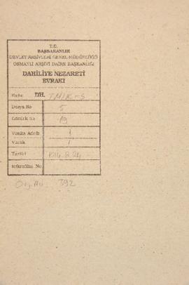Dosya 5, Gömlek 19, November 29, 1896 (Gregorian calendar) - 24 Recep 1314 (Ottoman calendar)